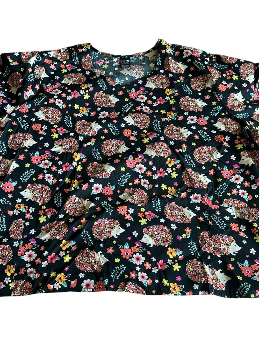 Floral Hedgehog Print Black Peplum Top
